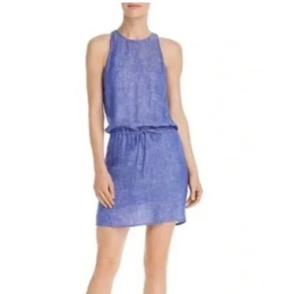 Joie Diega B Linen Blue Plaza Mini Dress Extra Small Casual Sleeveless NWT $228